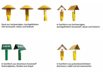 Verschiedene Dachformen für Messstellen- und Markierungspfosten